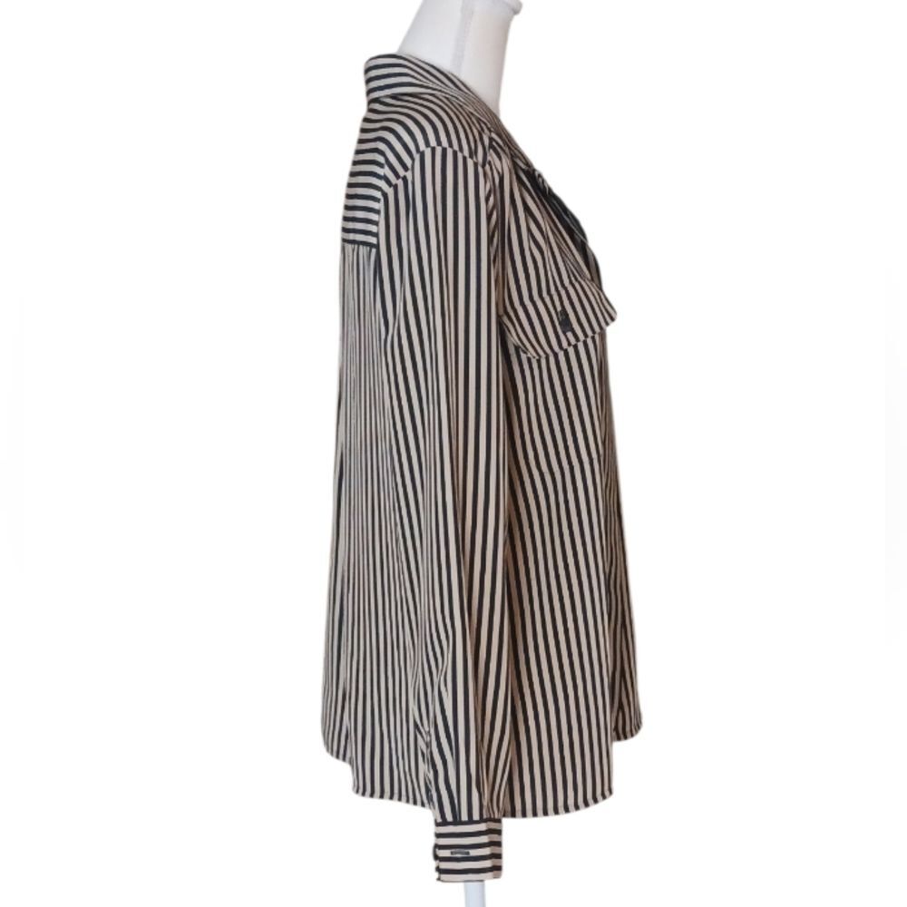Notations Button-down Shirt w/Hidden Buttons Black and Beige Stripes women's XL